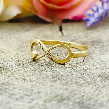 Inele Aur 14K Personalizate - Inel infinit personalizabil din aur 14k cu inimioară – Eleganță și mesaj unic pentru orice ocazie