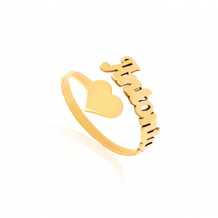 Inele Aur 14K Personalizate - Inel personalizat din aur 14k cu nume și inimioară – Bijuterie elegantă și durabilă, cadou perfect pentru orice ocazie