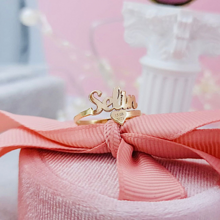 Inel personalizat din aur 14k cu nume și inimioară – Bijuterie elegantă și durabilă, cadou perfect pentru orice ocazie [2]