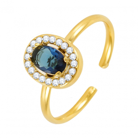 Inele Inox și Aur - Inel Princess Blue din Inox placat cu AUR 18K perfect pentru orice ocazie