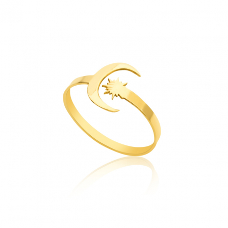 Inele Aur 14K Personalizate - Inel Soarele și Luna din Aur 14K – Bijuterie Elegantă cu Simbolism de Echilibru și Magie