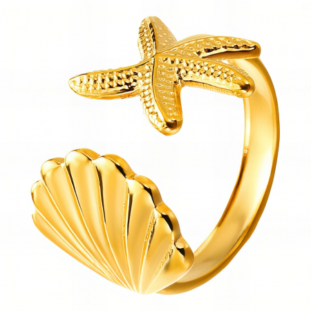Inele Inox și Aur - Inel Starfish  – Mărime reglabilă, design elegant și rezistent, ideal pentru orice ocazie