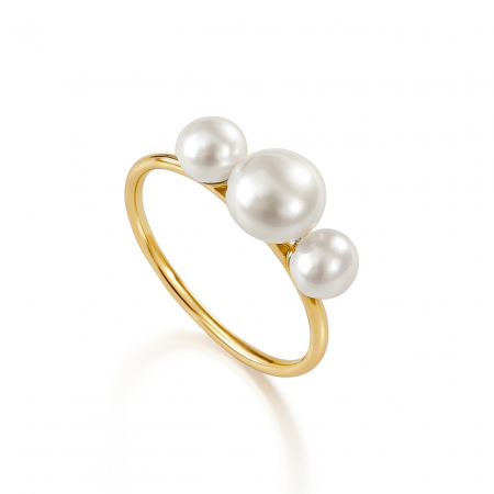 Inele Aur 14K Personalizate - Inel Trio Pearls din AUR 14K și Perle de Cultură – Eleganță și Raffinament în Detaliu