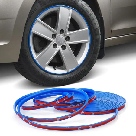 Inele protecție jante - Inele de protectie si decor jante adezive din plastic flexibil ALBASTRU rezistenta la apa - IoArtify.ro