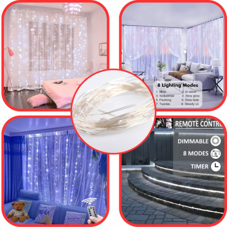 Instalatie de Craciun cu telecomanda Perdea de lumini 3 x 3 m 300 LED-uri Alb Rece – IoArtify.ro [8]