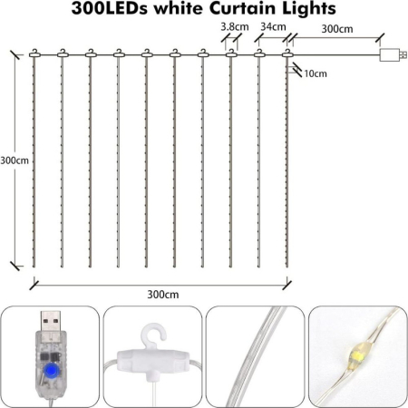 Instalatie de Craciun cu telecomanda Perdea de lumini 3 x 3 m 300 LED-uri Alb Rece – IoArtify.ro [4]
