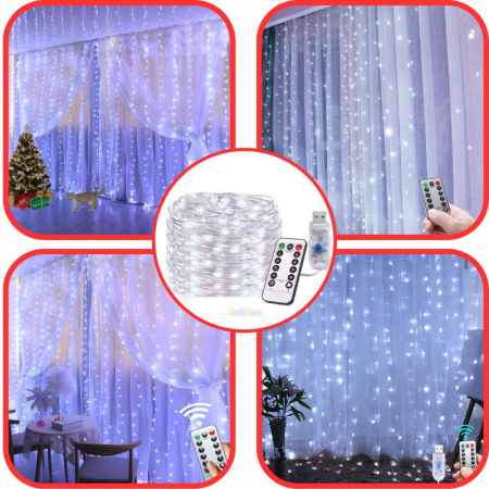 Instalatie de Craciun cu telecomanda Perdea de lumini 3 x 3 m 300 LED-uri Alb Rece – IoArtify.ro [7]
