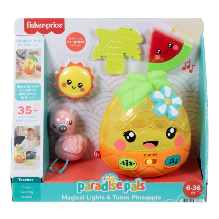 Jucarii pentru bebelusi - Fisher Price Ananas cu Sunete si Lumini cu 3 moduri de joc - IoArtify.ro