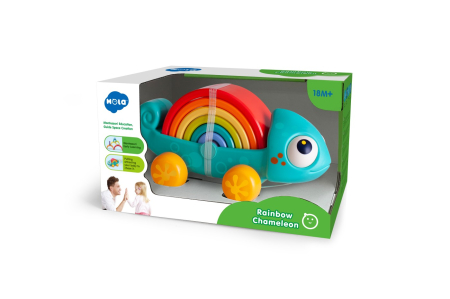 Jucarii pentru bebelusi - Jucarie de Tragere si Construire Cameleonul Curcubeu cu piese din lemn colorat - IoArtify.ro