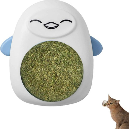 Jucarie interactiva Model Pinguin pentru pisicute cu minge rotativa 360 grade din iarba Catnip 4.3 x 6 cm Albastru – IoArtify.ro [3]