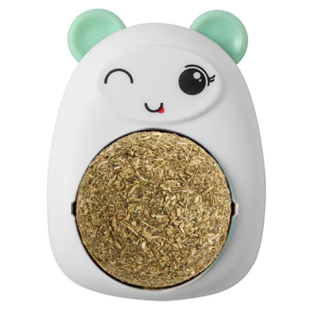 Jucarie interactiva Model Ursulet pentru pisicute cu minge rotativa 360 grade din iarba Catnip 4.3 x 6 cm Roz – IoArtify.ro [1]