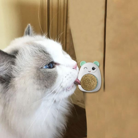 Jucarie interactiva Model Ursulet pentru pisicute cu minge rotativa 360 grade din iarba Catnip 4.3 x 6 cm Roz – IoArtify.ro [3]