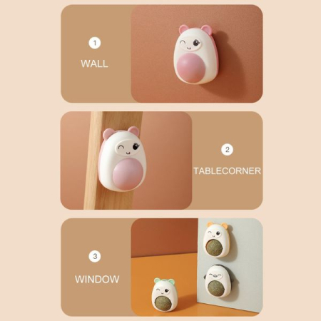 Jucarie interactiva Model Ursulet pentru pisicute cu minge rotativa 360 grade din iarba Catnip 4.3 x 6 cm Roz – IoArtify.ro [4]