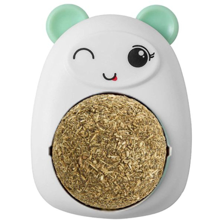 Jucarie interactiva Model Ursulet pentru pisicute cu minge rotativa 360 grade din iarba Catnip 4.3 x 6 cm Verde – IoArtify.ro [1]