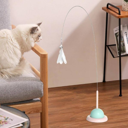 Jucarie interactiva pentru pisicute cu ventuza bara flexibila din otel pana si clopotei 90 cm Alb – IoArtify.ro [1]