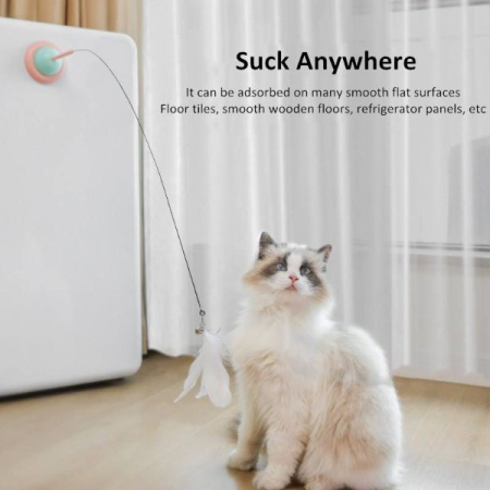 Jucarie interactiva pentru pisicute cu ventuza bara flexibila din otel pana si clopotei 90 cm Alb – IoArtify.ro [3]