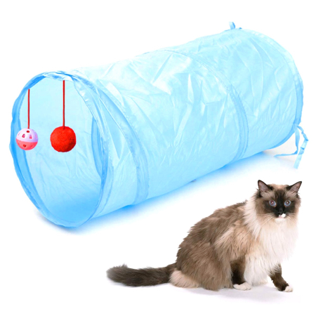 Pet Shop - Jucărie pentru pisică - Tunel pliabil albastru, 50 cm, sigur și rezistent pentru joacă și relaxare