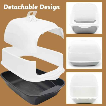 Litiera Acoperită pentru Pisici Mercaton cu Filtru, Lopată, Design Modern și Igienic, Alb-Gri [2]