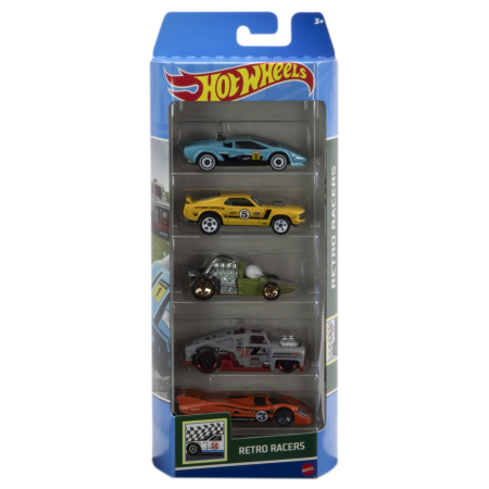 Masinute, Motociclete, Elicoptere, Avioane - Set 5 Masini Hot Wheels cu Design Retro Racers și Detalii Realiste - IoArtify.ro
