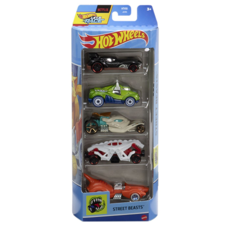 JOCURI SI JUCARII - Set 5 Masini Hot Wheels cu Design Street Beasts vopsea metalizata - IoArtify.ro