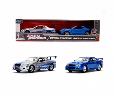 JOCURI SI JUCARII - Set Masinute Metalice Fast & Furious Brian's Nissan Skyline Gt-r BNR34 Scara 1 la 32 - IoArtify.ro