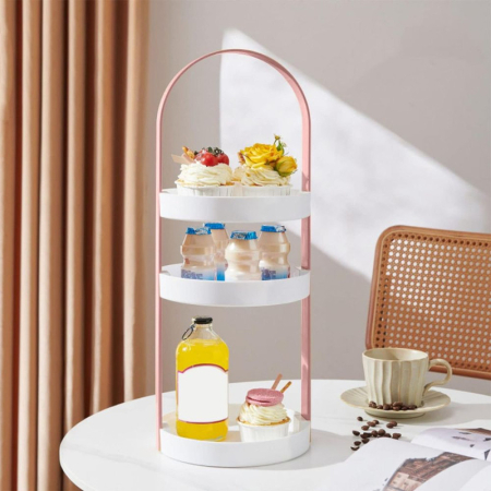 Mobilier baie - Organizator portabil pentru cosmetice cu mâner și 3 rafturi din Plastic PP 19.5 x 50 cm Roz - IoArtify.ro