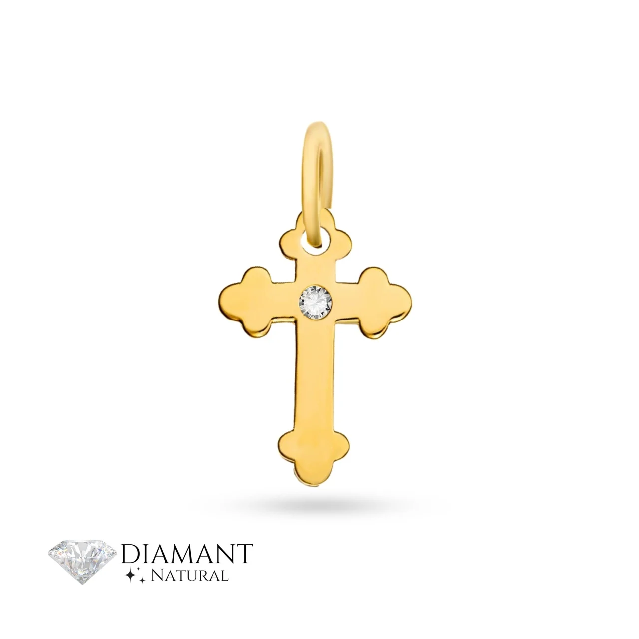 Pandantive Aur cu Diamante - Pandantiv Cruciuliță din Aur 14k și diamant natural