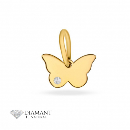 Bijuterii aur, argint, diamante, inox - Pandantiv Fluturaș din Aur 14k și Diamant Natural – Eleganță și Rafinament pentru Orice Ocazie