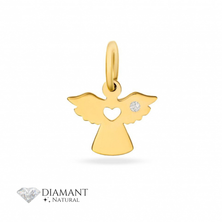 Bijuterii aur, argint, diamante, inox - Pandantiv Ingeras din Aur 14k și Diamant Natural – Eleganță, Protecție și Simbolism Profund