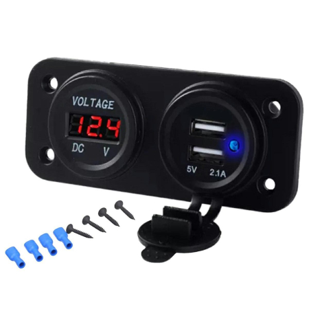 Accesorii Off-Road, ATV, QUAD, SSV - Panou electric impermeabil pentru vehicule Off Road, ATV, SSV – USB, Voltmetru, Tensiune 12-24V