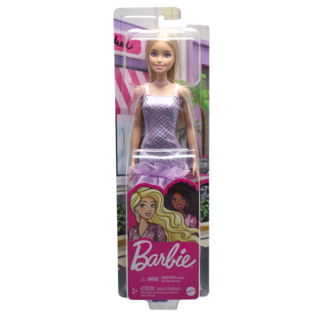 JOCURI SI JUCARII - Papusa Barbie Tinute Stralucitoare Blonda cu Rochita Mov Set 3 Rochii - IoArtify.ro