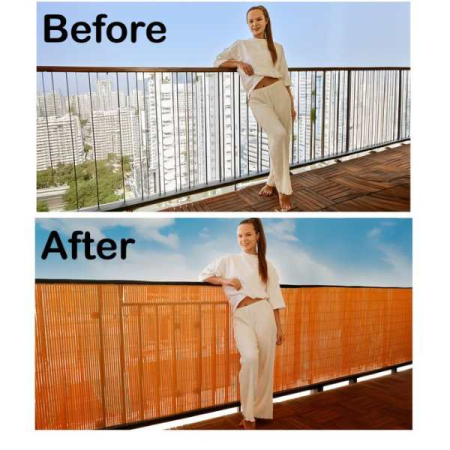 Paravan Decorativ din PVC Imitatie Bambus Natural 1300 g pe metru patrat 3 x 1 m Maro Rezistent UV – IoArtify.ro [6]