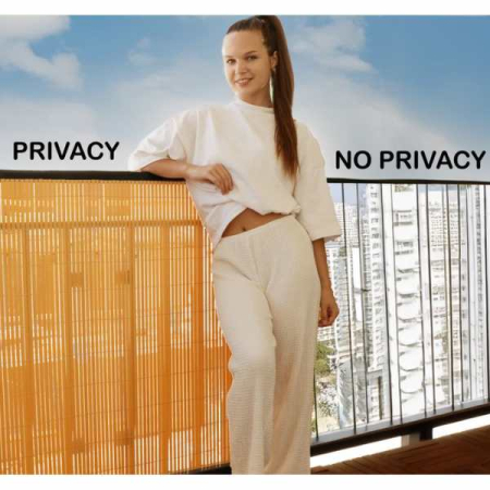 Paravan Decorativ din PVC Imitatie Bambus Natural 1300 g pe metru patrat 3 x 1 m Maro Rezistent UV – IoArtify.ro [7]