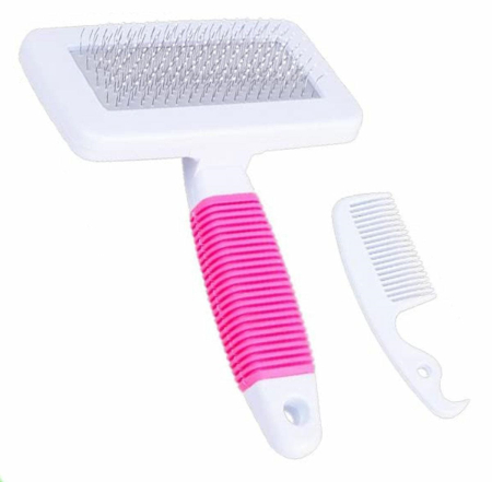 Perie de par alba cu roz pentru animale AVX-ZW3B cu peri moi si ergonomici – IoArtify.ro [2]