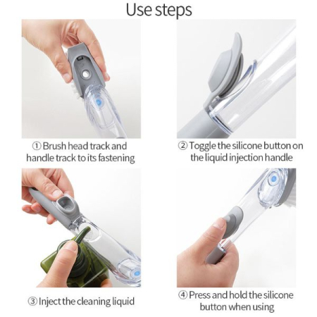 Perie multifunctionala pentru spalat vase maner lung cu rezervor pentru detergent incorporat si 3 capete de rezerva 24 cm – IoArtify.ro [6]