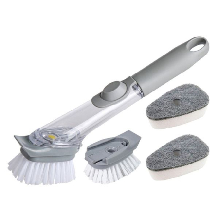 CASĂ, GRĂDINĂ & DIY - Perie multifunctionala pentru spalat vase maner lung cu rezervor pentru detergent incorporat si 3 capete de rezerva 24 cm – IoArtify.ro