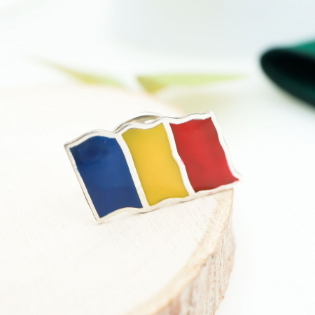 Bijuterii Argint Personalizate - Pin Personalizat din Argint 925 - Steagul României, Accesoriu Elegant și Mândrie Națională