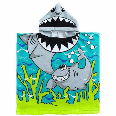 Piscine, Colaci și Accesorii înot - Prosop de Baie Pentru Copii Tip Halat din Microfibra 250 g/m² 58 x 57 cm Model cu Rechin - IoArtify.ro