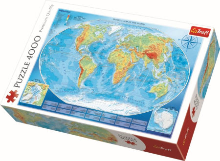 JOCURI SI JUCARII - Puzzle Trefl 4000 piese Harta Fizica a Lumii dimensiune 68x48 cm - IoArtify.ro