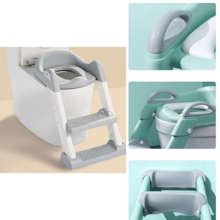 Reductor Pliabil pentru WC cu Scara 2 Trepte Anti-aderente Reglabile in 2 pozitii Sezut Impermeabil PP Eco Friendly 39 x 16 x 38 cm Gri – IoArtify.ro [2]