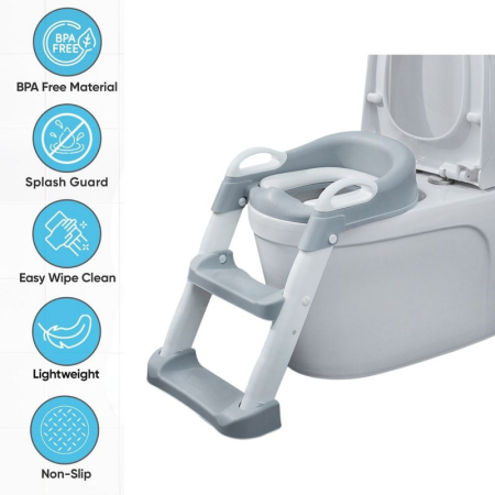 Reductor Pliabil pentru WC cu Scara 2 Trepte Anti-aderente Reglabile in 2 pozitii Sezut Impermeabil PP Eco Friendly 39 x 16 x 38 cm Gri – IoArtify.ro [5]