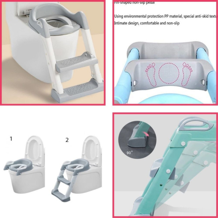 Reductor Pliabil pentru WC cu Scara 2 Trepte Anti-aderente Reglabile in 2 pozitii Sezut Impermeabil PP Eco Friendly 39 x 16 x 38 cm Gri – IoArtify.ro [6]