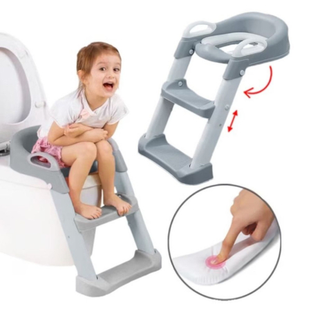 Reductor Pliabil pentru WC cu Scara 2 Trepte Anti-aderente Reglabile in 2 pozitii Sezut Impermeabil PP Eco Friendly 39 x 16 x 38 cm Gri – IoArtify.ro [3]