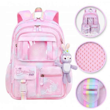 Rucsac roz pentru fetite cu jucarie plus, material Oxford impermeabil, 35L, bretele captusite, 44x32x17 cm [5]