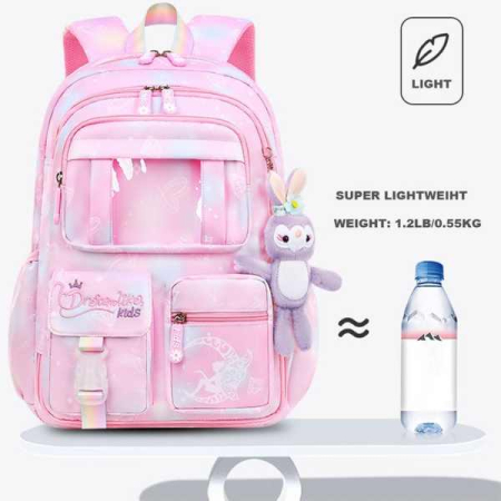 Rucsac roz pentru fetite cu jucarie plus, material Oxford impermeabil, 35L, bretele captusite, 44x32x17 cm [1]