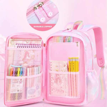 Rucsac roz pentru fetite cu jucarie plus, material Oxford impermeabil, 35L, bretele captusite, 44x32x17 cm [3]