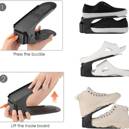Organizator pentru Încălțăminte, Set 10 buc, Reglabil, Dublare Spațiu, Negru – Soluția Perfectă pentru Dulapul Tău [5]