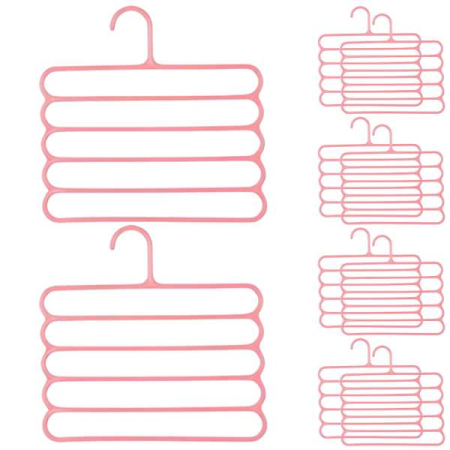 Mobilier Casă - Set 10 Umerase din Plastic cu 5 Pozitii pentru Pantaloni Fuste sau Cravate 31 x 31 cm Roz - IoArtify.ro