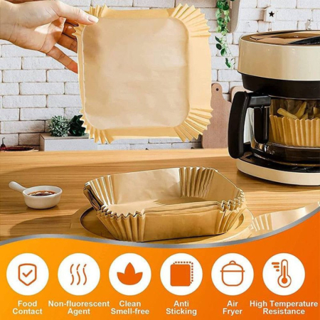 Set 100 Hartii de copt sau prajit pentru Airfryer Forma patrat 20 x 20 cm in suport de plastic cu capac – IoArtify.ro [2]