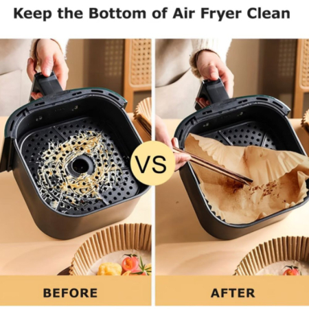 Set 100 Hartii de copt sau prajit pentru Airfryer Forma patrat 20 x 20 cm in suport de plastic cu capac – IoArtify.ro [6]